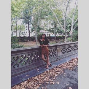 Suede brown geocut mini skirt